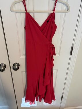 Lulu's Red Wrap Midi Dress with Ruffle Tie